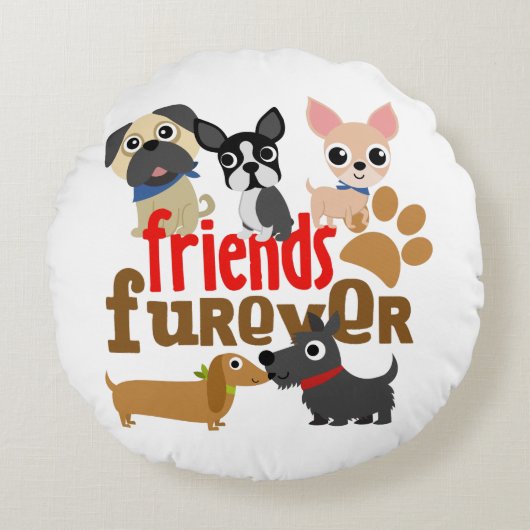 Friends Furever Dogs Puppies Rond Kussen (Voorkant)