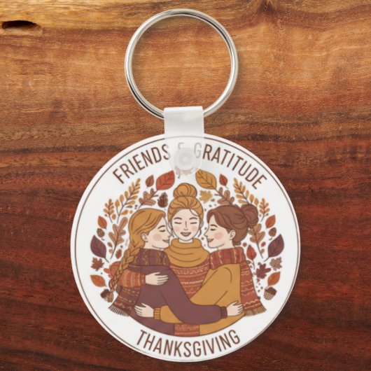 Friends & Gratitude Hugging Girls | Thanksgiving  Sleutelhanger (Voorkant)