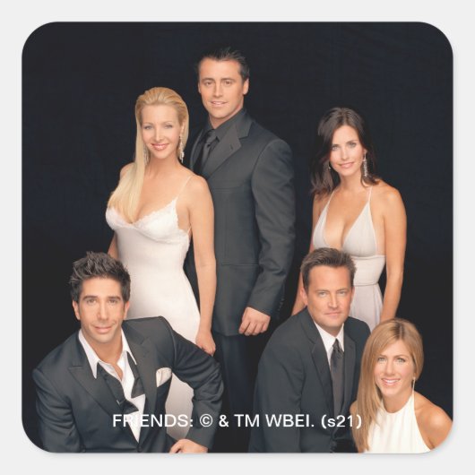 FRIENDS™ | Groep in zwart-wit formeel pak Vierkante Sticker (Voorkant)