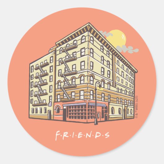 FRIENDS™ | Het Apartementengebouw van Monica Ronde Sticker (Voorkant)
