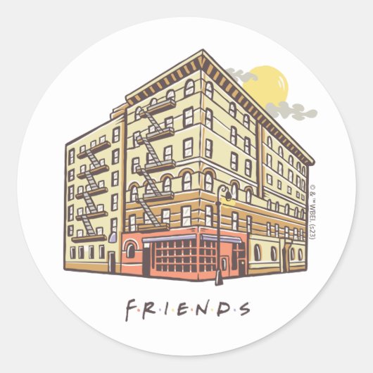 FRIENDS™ | Het Apartementengebouw van Monica Ronde Sticker (Voorkant)