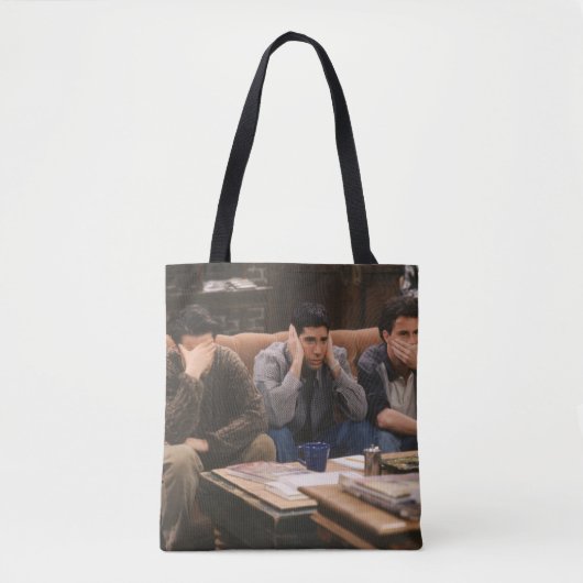 FRIENDS™ | Joey, Ross en Chandler op de Couch Tote Bag (Voorkant)