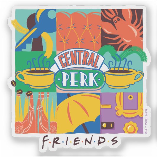 FRIENDS™ | Levendige beelden met centrale perk Sticker (Voorkant)