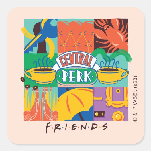 FRIENDS™ | Levendige beelden met centrale perk Vierkante Sticker (Voorkant)