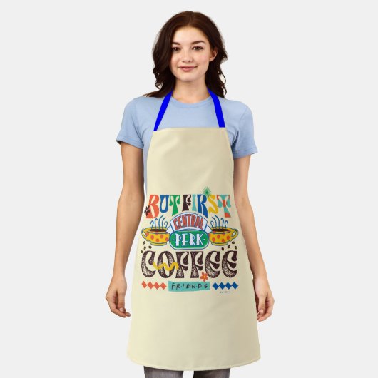 FRIENDS™ | Maar Eerst Koffie Levendig Grafisch Schort (Gedragen)