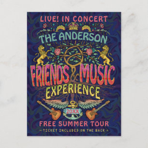 Friends Music Band Retro 70s Concert Ticket Theme Briefkaart