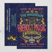Friends Music Band Retro 70s Concert Ticket Theme Kaart (Voorkant / Achterkant)