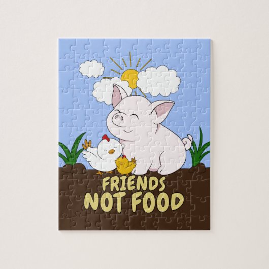 Friends Not Food - Cute Pig en Chicken Legpuzzel (Verticaal)