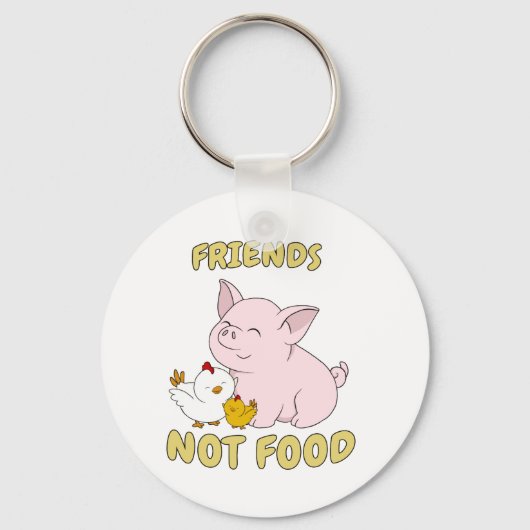 Friends Not Food - Cute Pig en Chicken Sleutelhanger (Voorkant)