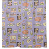 FRIENDS™ | Paars Pictogrampatroon Douchegordijn (Voorkant)