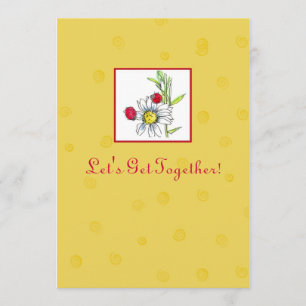 Friends Party Invitation Red Ladybug Daisy Flower Kaart