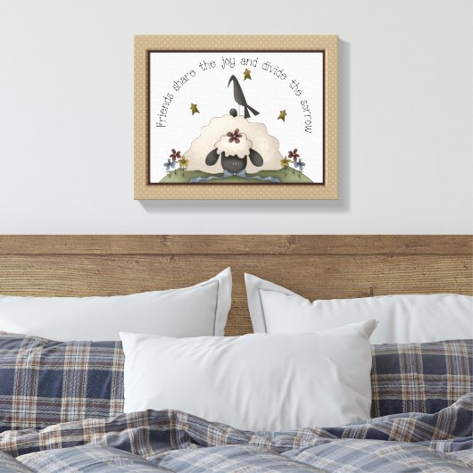 Friends Primitive Country Sheep & Crow Canvas Afdruk (Insitu (Slaapkamer))