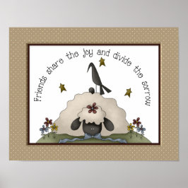 Friends Primitive Country Sheep & Crow Poster
