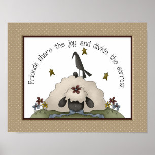 Friends Primitive Country Sheep & Crow Poster