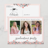 Friends Siblings Graduation Party Blush Floral Briefkaart (Voorkant / Achterkant)