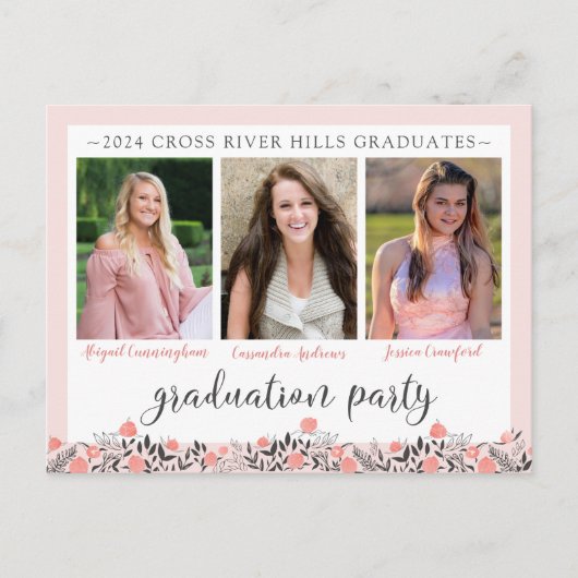 Friends Siblings Graduation Party Blush Floral Briefkaart (Voorkant)