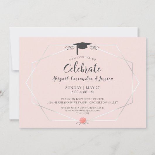 Friends Siblings Graduation Party Blush Floral Kaart (Achterkant)