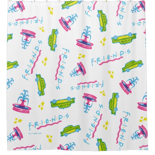 FRIENDS™ Taxi and Water Fountain Pattern Douchegordijn (Voorkant)
