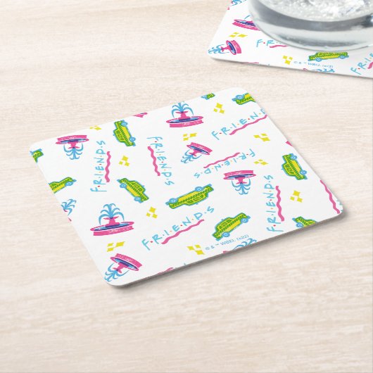 FRIENDS™ Taxi and Water Fountain Pattern Kartonnen Onderzetters (Schuin)