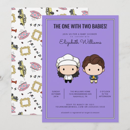 FRIENDS™ | Uitnodiging uit Baby shower met tweelin (Voorkant / Achterkant)