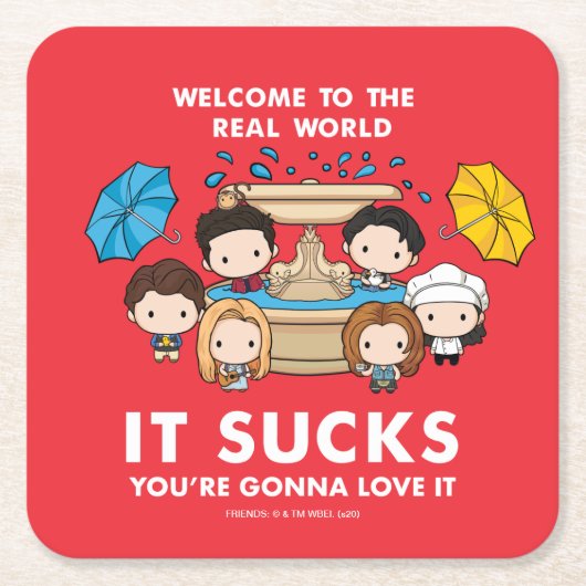 FRIENDS™ | Welkom in de echte wereld Chibi Kartonnen Onderzetters (Voorkant)