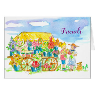 Friends Women Flower Bouquet Waterverf