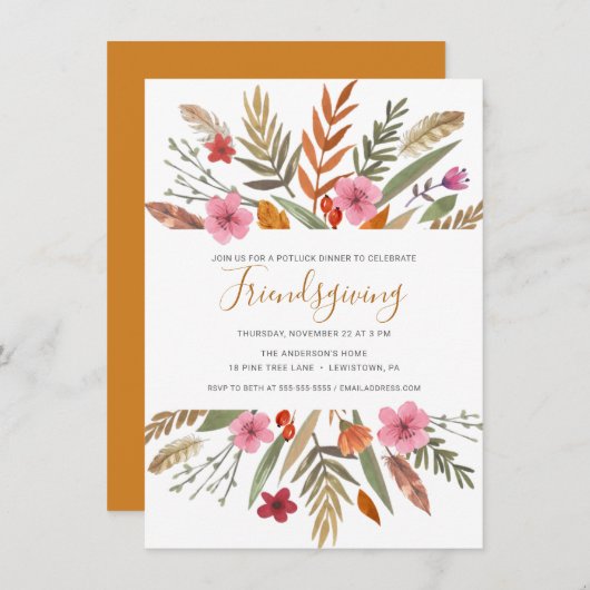 FRIENDSGIVER DINNER INVITE WATERVERF FOLIAGE KAART (Voorkant / Achterkant)