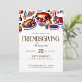 Friendsgivig Thanksgiving tafelgerechten modern Kaart (Staand voorkant)