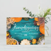 Friendsgiving-avondmaal blauw pompoen kaart (Staand voorkant)