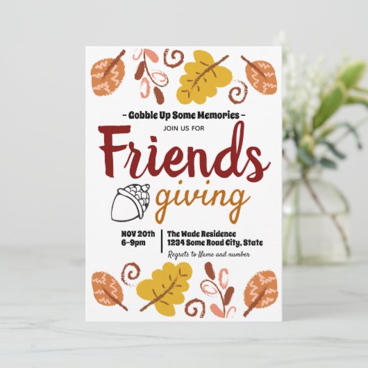 Friendsgiving Blad Patroon Thanksgiving Kaart (Staand voorkant)