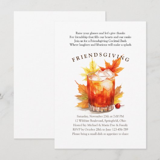 Friendsgiving Cocktails Thanksgiving Party Kaart (Voorkant / Achterkant)