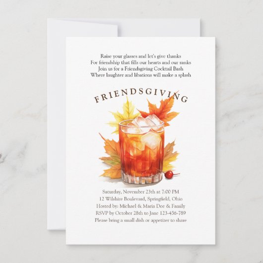 Friendsgiving Cocktails Thanksgiving Party Kaart (Voorkant)