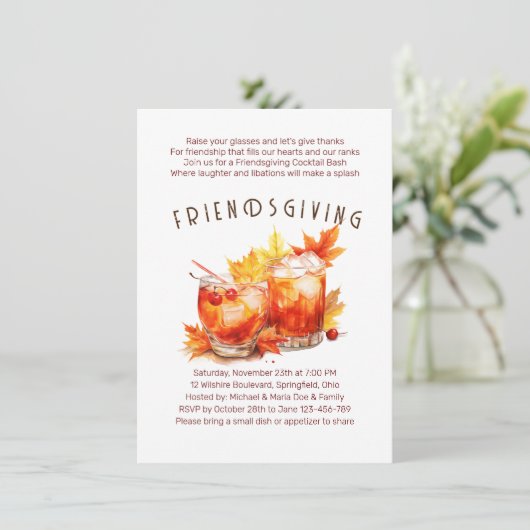 Friendsgiving Cocktails Thanksgiving Party Kaart (Staand voorkant)
