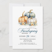 Friendsgiving Diner Blauw Sinaasappel Gouden Pompo Kaart (Voorkant)