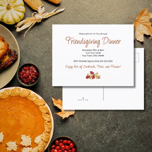 Friendsgiving Diner Elegant Foliage Thanksgiving Uitnodiging Briefkaart
