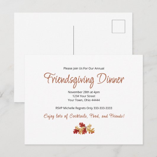 Friendsgiving Diner Elegant Foliage Thanksgiving Uitnodiging Briefkaart (Voorkant / Achterkant)