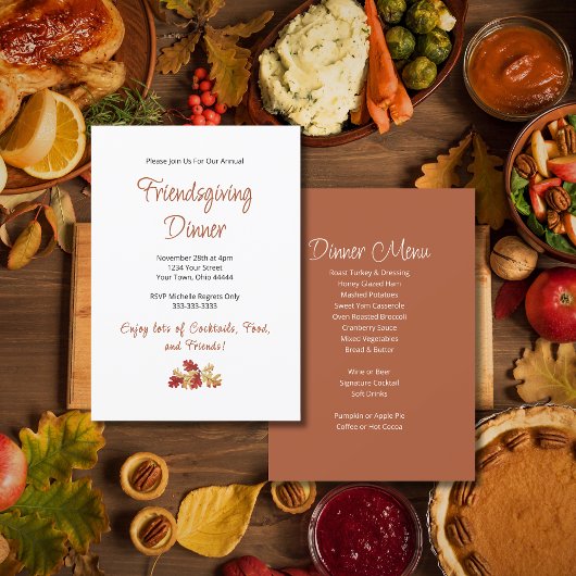 Friendsgiving Diner Menu Elegante Thanksgiving Kaart