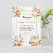 Friendsgiving Diner Pompoen Herfst Bloemen Kaart (Staand voorkant)