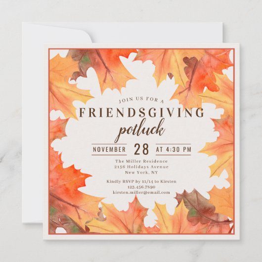 Friendsgiving Diner Potluck Herfstbladeren Kaart (Voorkant)