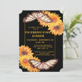 Friendsgiving Diner Rustieke Zonnebloemen Vlinder Kaart (Staand voorkant)