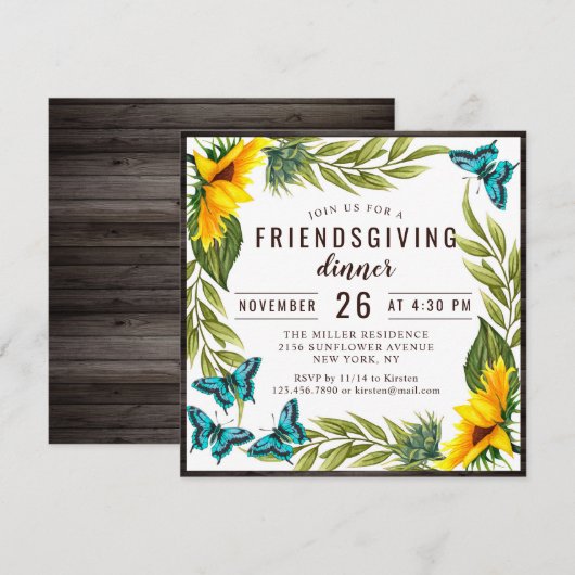 Friendsgiving Diner Waterverf Zonnebloemen Kaart (Voorkant / Achterkant)