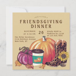 Friendsgiving Diner Zonnebloemen Pompoenlaarzen Kaart