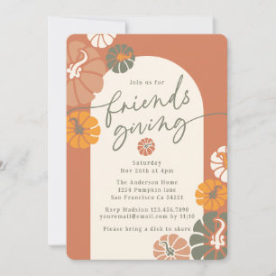 Friendsgiving-dinerboog Herfst Terracotta Pompoene Kaart