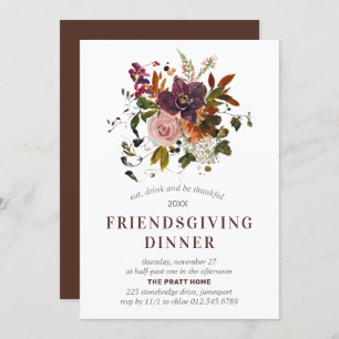 Friendsgiving Dinner Burgundy Red Autumn Floral Kaart