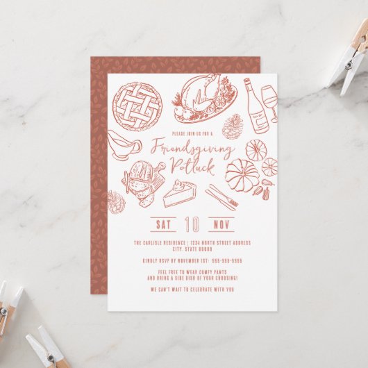 Friendsgiving Dinner Hand Drawn Food Whimsical Kaart (Voorkant / Achterkant in situ)