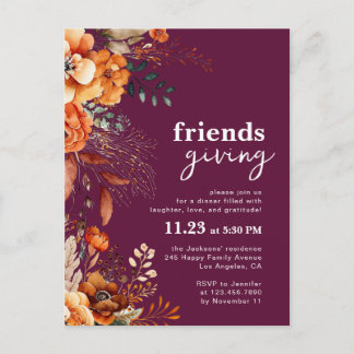 Friendsgiving dinner invitation autumnal floral briefkaart
