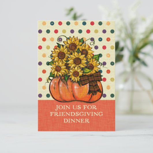 Friendsgiving Dinner Invitation Sunflower Pumpkin (Staand voorkant)