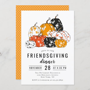 Friendsgiving Dinner Modern Floral Pumpkins Kaart