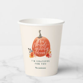 Friendsgiving Dinner Orange Autumn Pumpkin Floral  Papieren Bekers