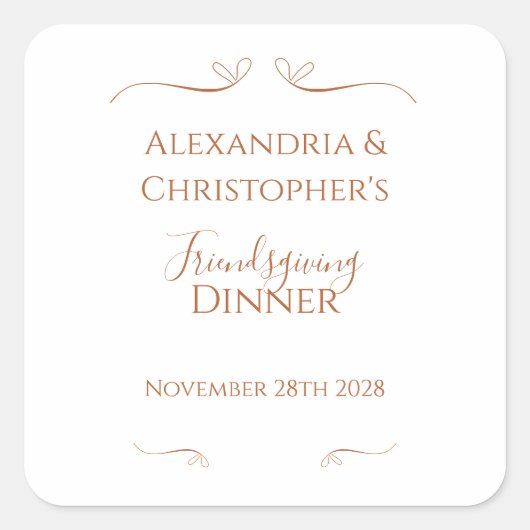 Friendsgiving Dinner Party Chic Minimal  Vierkante Sticker (Voorkant)